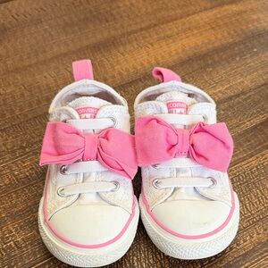 Converse Kids White and Pink Bow Sneakers